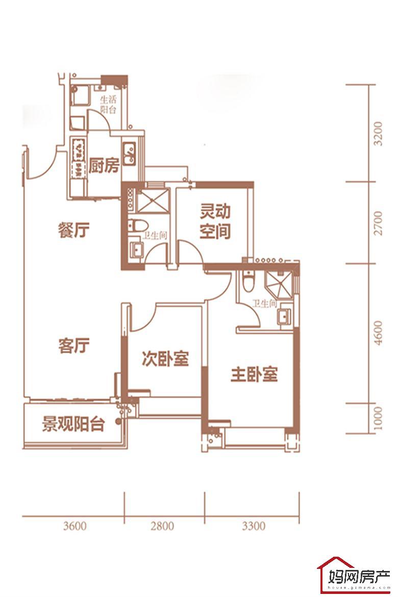 南沙水恋1、2、4栋建面95.54平户型